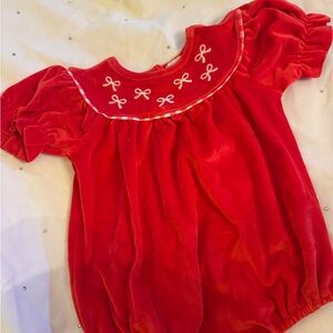 Red Velvet Baby Dress with Bow Embroidery